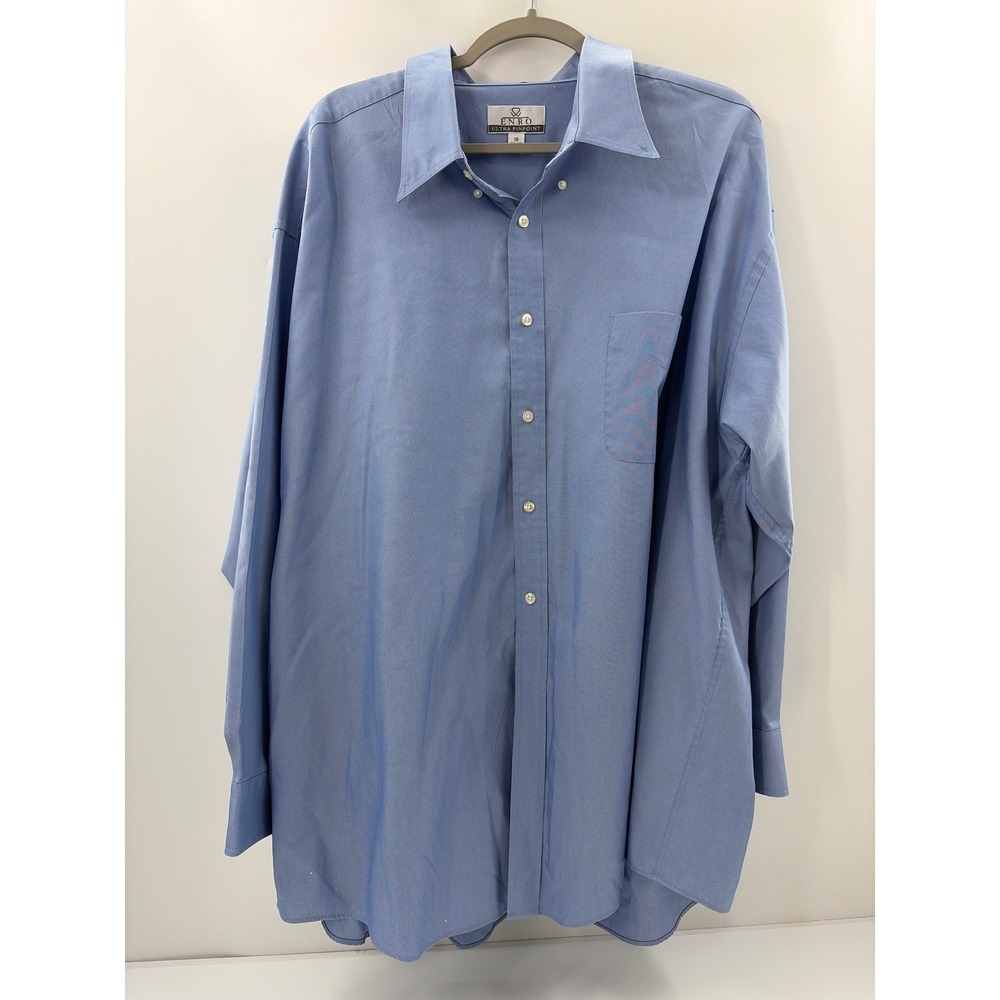 Enro Ultra Pinpoint Mens‎ Blue Dress Shirt 19 34-35 Big Button Down Long Sleeve